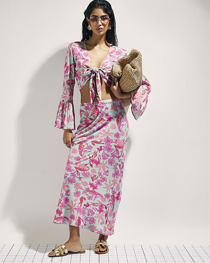 Green Floral Maxi Beach Skirt