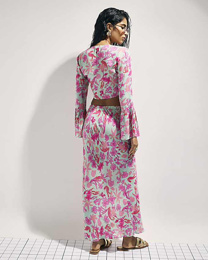 Green Floral Maxi Beach Skirt