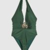 Green Hardware Plunge Swimsuit