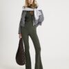 Green Long Sleeve Crew Neck Ribbed Top