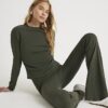Green Long Sleeve Crew Neck Ribbed Top