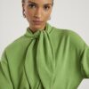 Green Long Sleeve Scarf Tie Neck Cosy Top