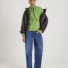Green Long Sleeve Scarf Tie Neck Cosy Top