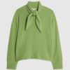 Green Long Sleeve Scarf Tie Neck Cosy Top