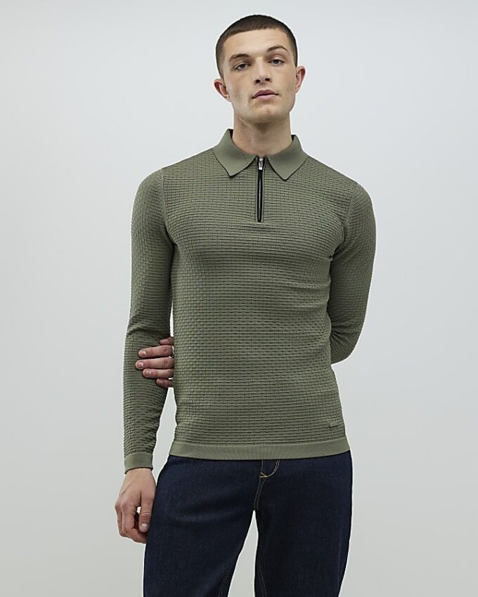Green Muscle Fit Hexagon Polo Shirt