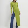 Green Shoulder Pad Long Asymmetric Top