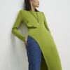Green Shoulder Pad Long Asymmetric Top