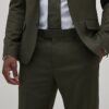 Green Skinny Fit Textured Suit Trousers