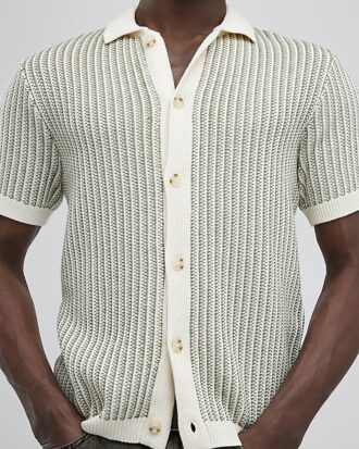 Green Slim Fit Button Up Stripe Shirt