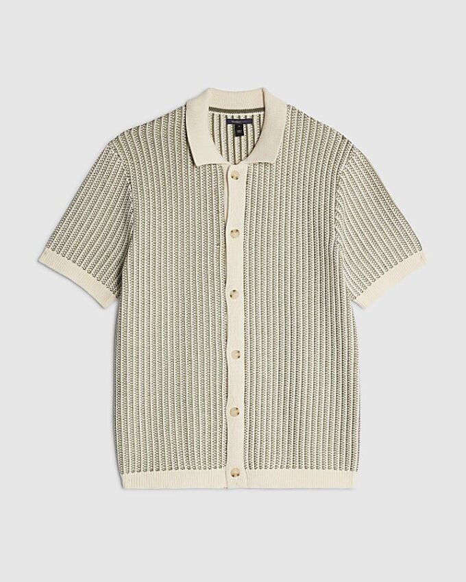 Green Slim Fit Button Up Stripe Shirt