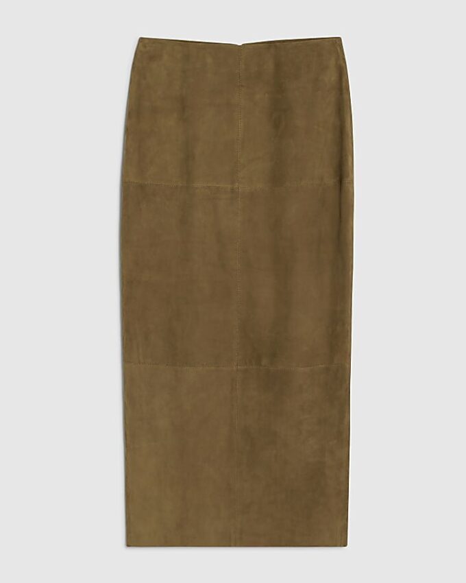 Green Suede Seam Detail Maxi Skirt