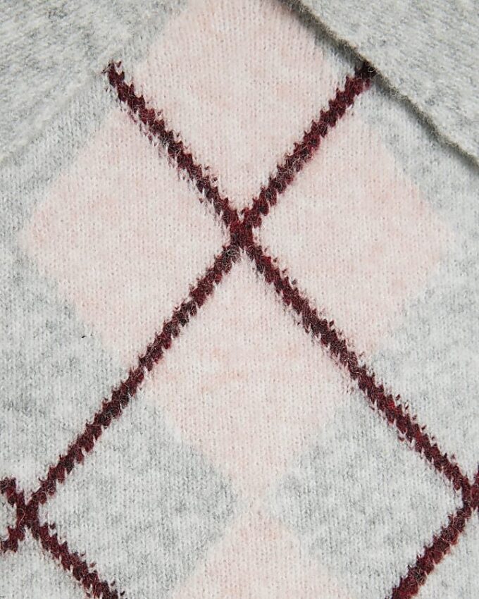 Grey Argyle Print Polo Tank Top
