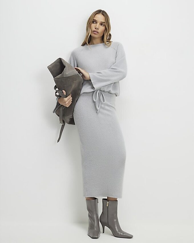 Grey Bubble Hem Rib Top