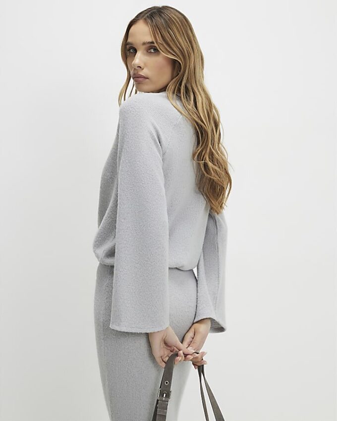 Grey Bubble Hem Rib Top