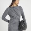 Grey Cosy Ribbed Long Sleeve Drape Top