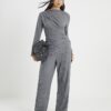 Grey Cosy Ribbed Long Sleeve Drape Top