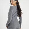Grey Cosy Ribbed Long Sleeve Drape Top