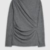 Grey Cosy Ribbed Long Sleeve Drape Top