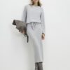 Grey Cosy Ribbed Midi Skirt