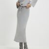 Grey Cosy Ribbed Midi Skirt