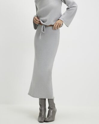 Grey Cosy Ribbed Midi Skirt