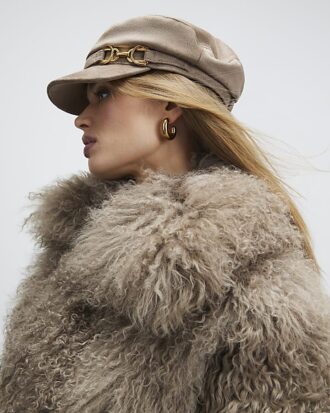 Grey Faux Suede Snaffle Baker Boy Hat