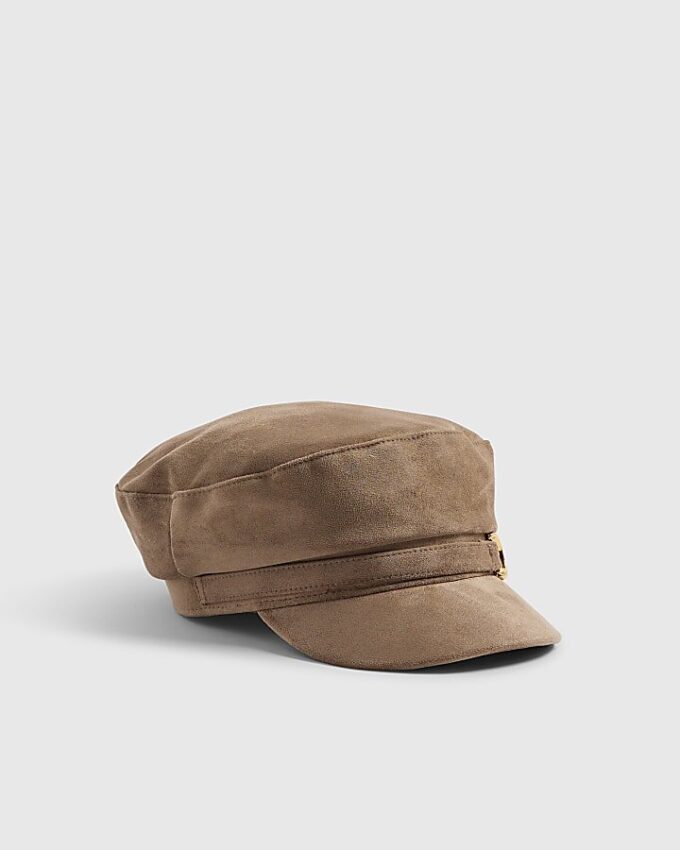 Grey Faux Suede Snaffle Baker Boy Hat