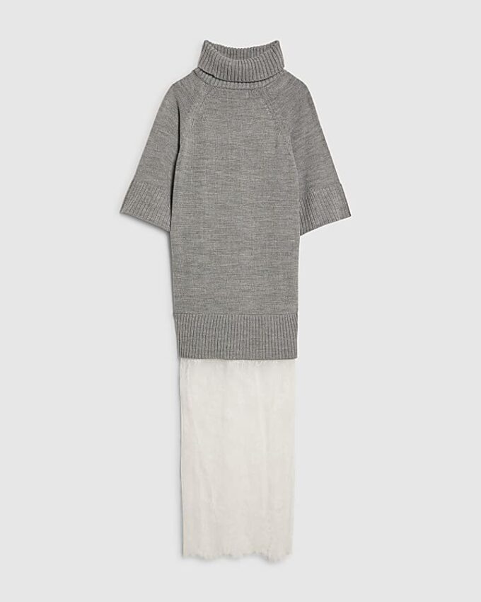 Grey Hybrid Lace Hem Dress