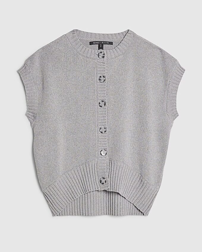 Grey Knitted Sleeveless Ribbed Hem Tank Top
