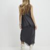 Grey Lace Trim Satin Midi Skirt