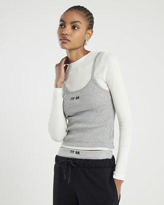 Grey Long Sleeve 2 in 1 Cami Top