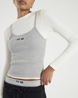 Grey Long Sleeve 2 in 1 Cami Top
