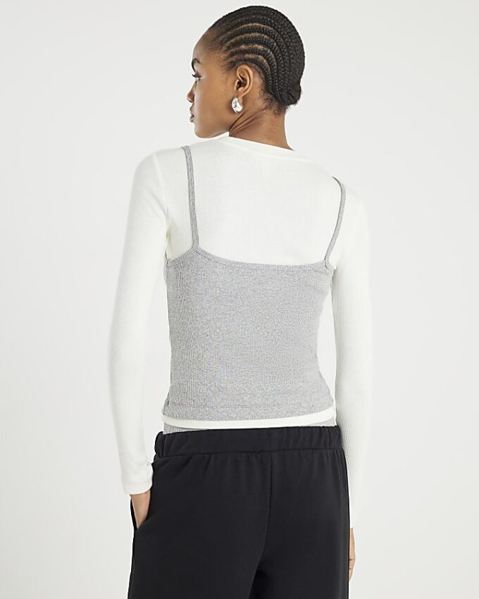 Grey Long Sleeve 2 in 1 Cami Top