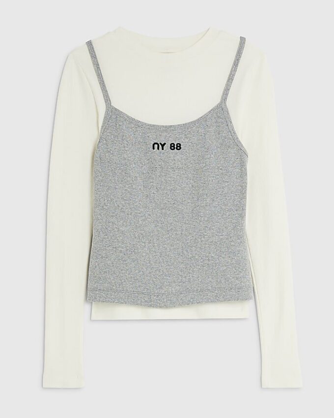 Grey Long Sleeve 2 in 1 Cami Top