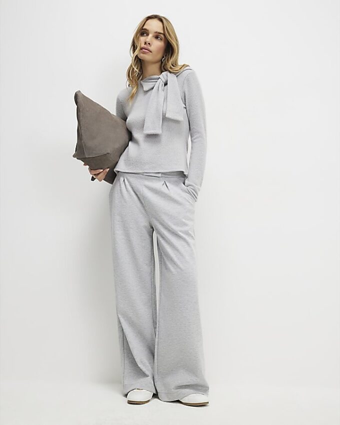 Grey Long Sleeve Cosy Bow Top