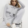 Grey Long Sleeve Cosy Bow Top