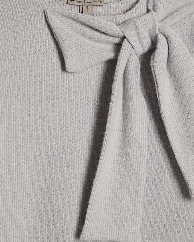 Grey Long Sleeve Cosy Bow Top