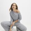 Grey Long Sleeve Cosy Off Shoulder Top