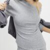 Grey Long Sleeve Cosy Off Shoulder Top