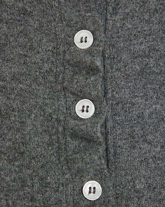 Grey Long Sleeve Frilled Cosy Cardigan