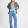 Grey Long Sleeve Popper Through Ribbed Top