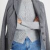 Grey Long Sleeve Popper Through Ribbed Top