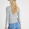 Grey Long Sleeve Popper Through Ribbed Top