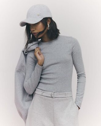 Grey Long Sleeve Ribbed Crew Neck Top