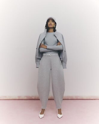Grey Long Sleeve Ribbed Crew Neck Top