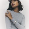 Grey Long Sleeve Ribbed Crew Neck Top