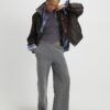 Grey Long Sleeve Ribbed Crew Neck Top