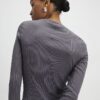 Grey Long Sleeve Ribbed Crew Neck Top