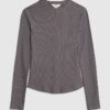 Grey Long Sleeve Ribbed Crew Neck Top