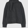 Grey Long Sleeve Scarf Tie Neck Cosy Top